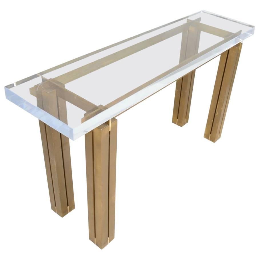 Perspex and Lacquered Brass Console, France, circa 1970 For Sale