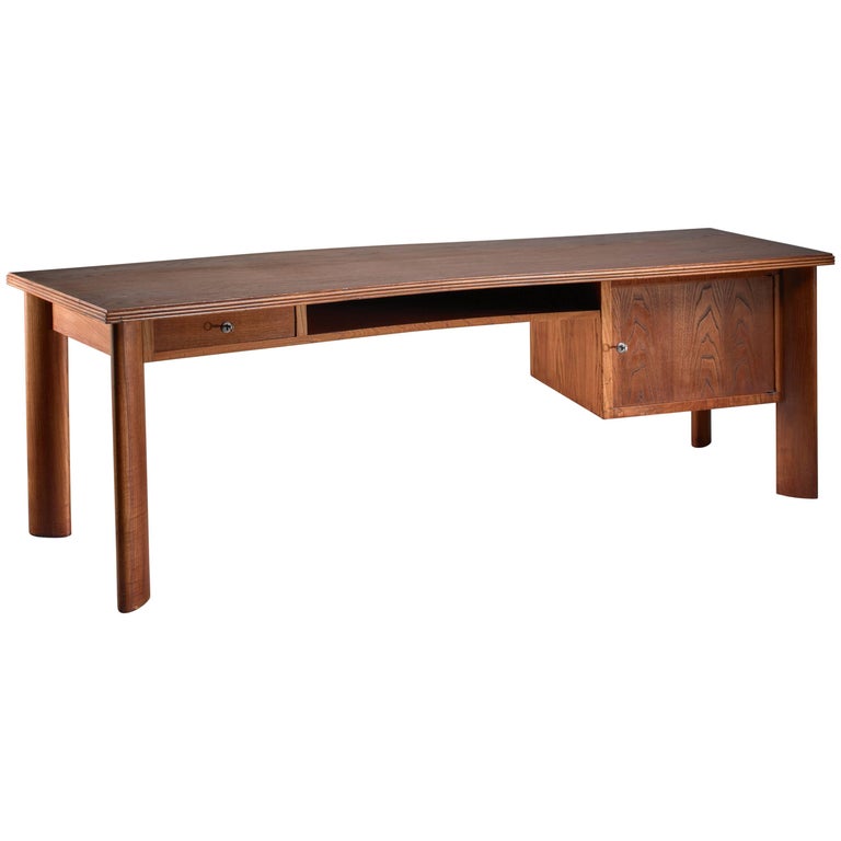  Bela Angelus large teak desk, 1940s, offered by Bloomberry