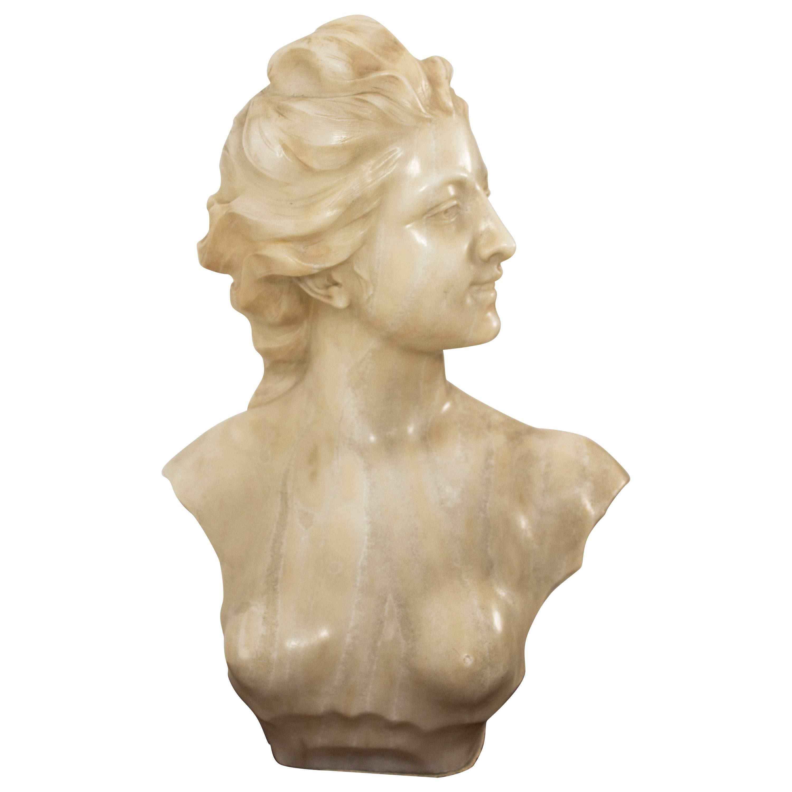 Stunning Art Nouveau Bust of Young Lady by Jef Lambeaux
