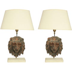 Pair of 18th Century Terracotta Lion's Head Table Lamps