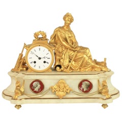 Antique French 19th Century Alabaster Mantle Clock