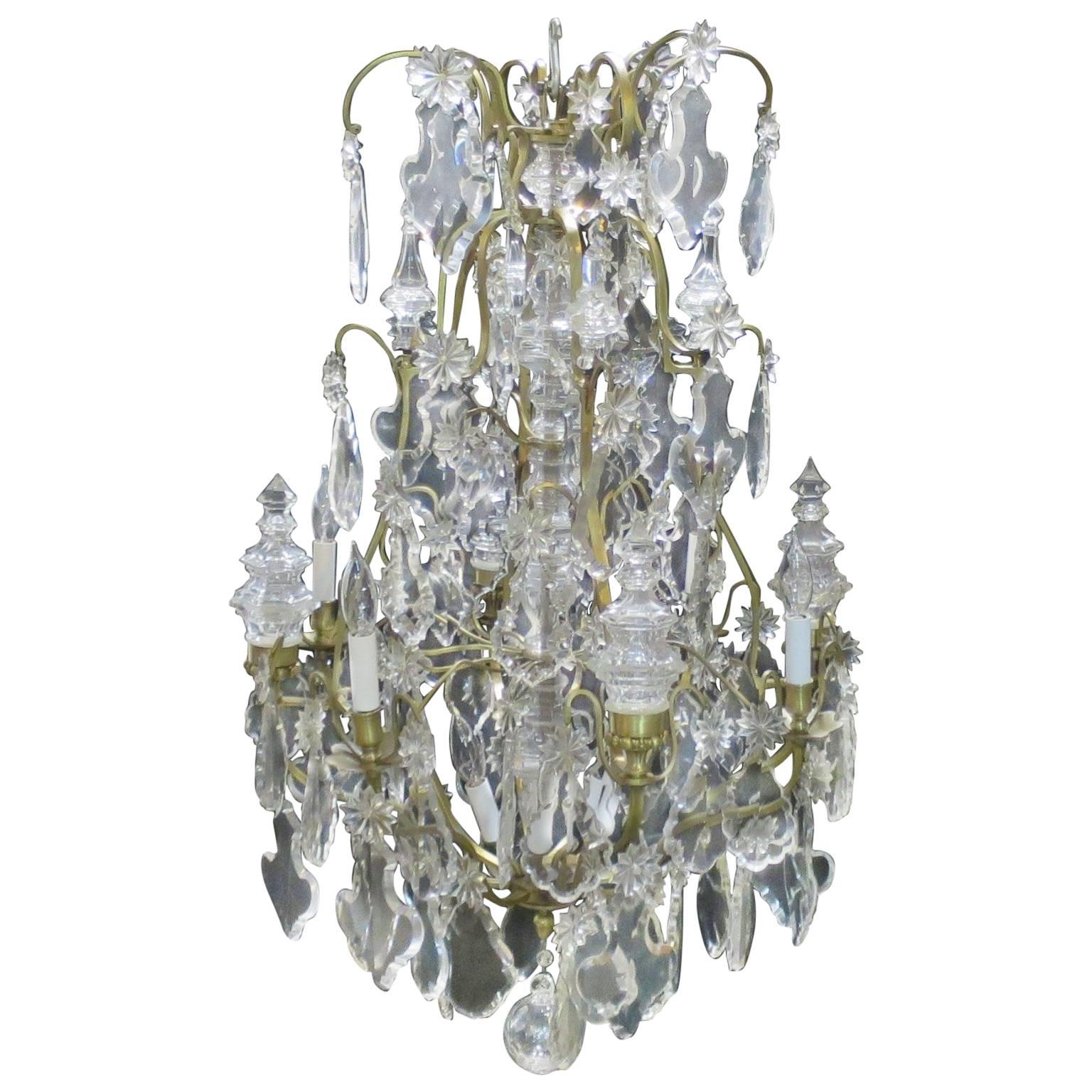 French 19th Century Louis XV Style Crystal and Gilded Bronze Cage Chandelier