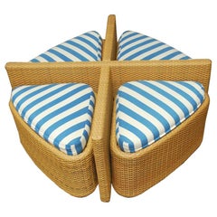Vintage Modern Wicker Sushi Table with Ottomans