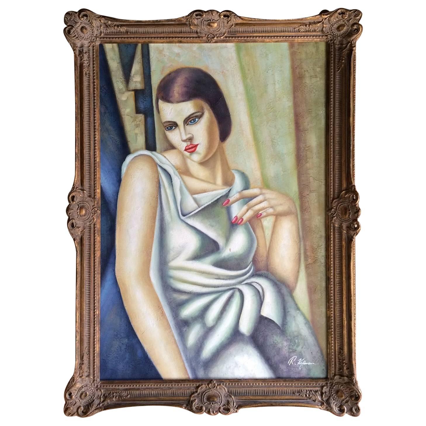 Oil on Canvas Painting Art Deco R. Kingman