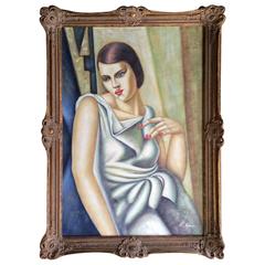Oil on Canvas Painting Art Deco R. Kingman