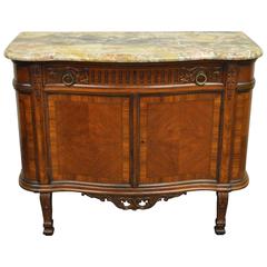 Antique French Renaissance Carved Walnut Marble-Top Demilune Cabinet Server 2