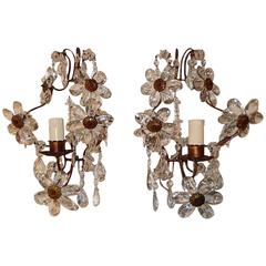 French Bagues Style Crystal Flowers Prisms Sconces