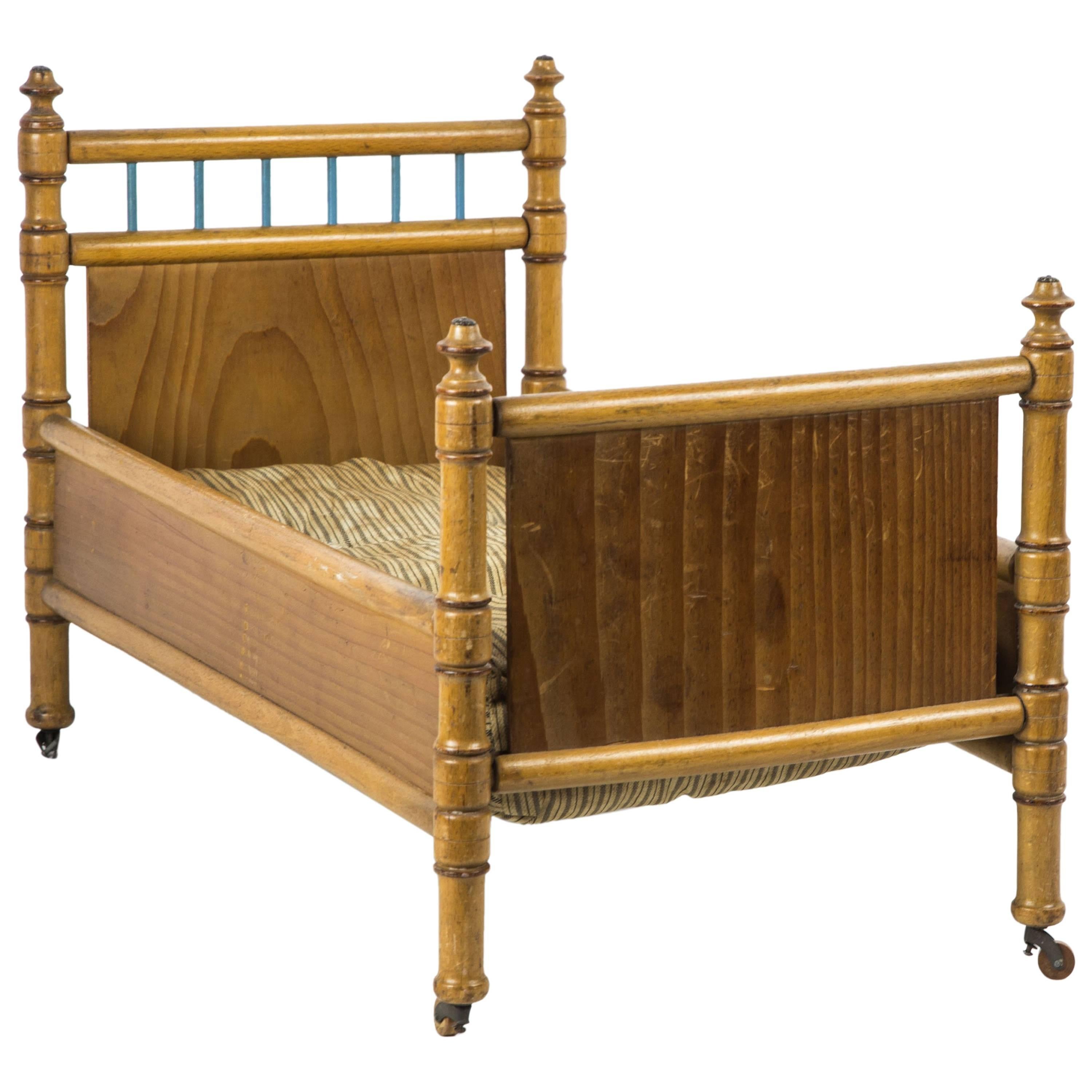 Miniature Pine and Maple Doll's Bed Furniture, France