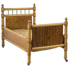 Antique Miniature Pine and Maple Doll's Bed Furniture, France