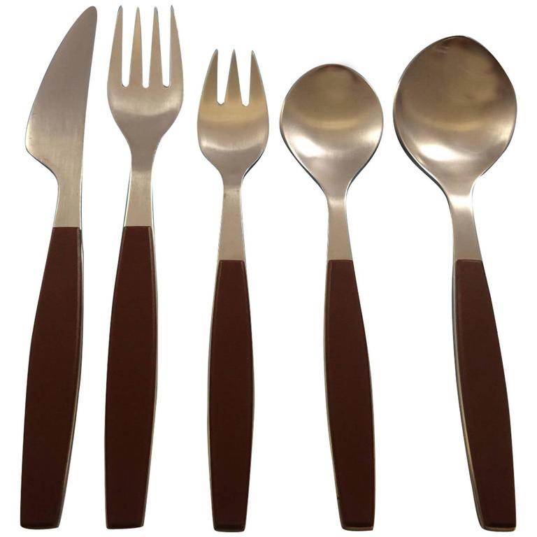 Strata Brown By Georg Jensen Stainless Steel Flatware Set Service Strata Brown By Georg Jensen Stainless Steel Flatware Set Service Modern 74 Pcs For