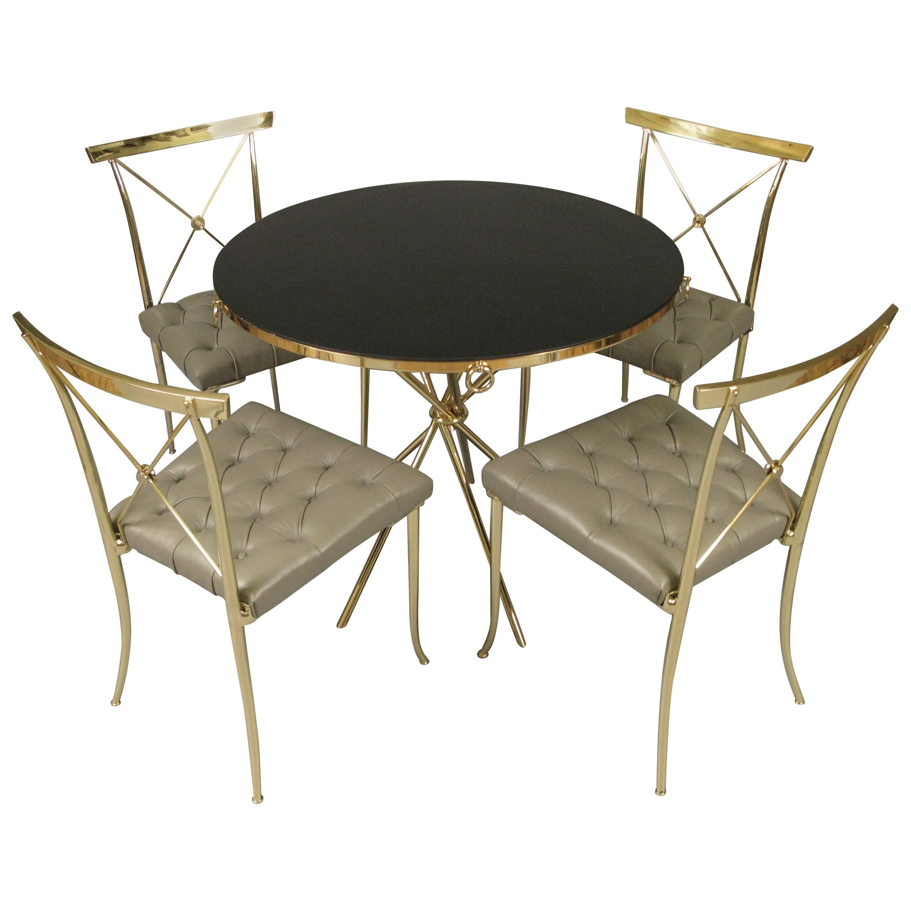 Classic Modern 1950s Brass and Leather Dining Set 