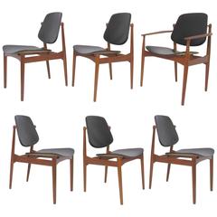 Set of Six Arne Vodder Teak & Leather Danish Dining Chairs, France & Daverkosen 10