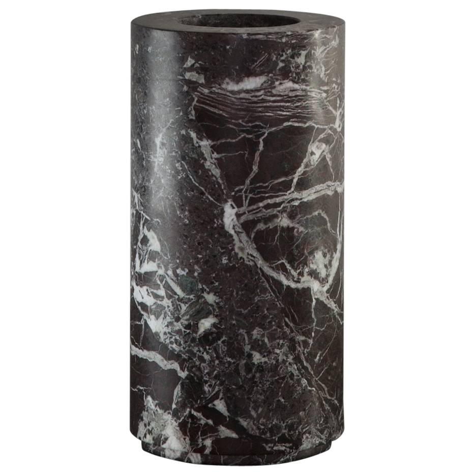 Large Cylindrical Shaped Vase in dark bordeaux marble from Michaël Verheyden For Sale
