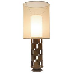 Oversized Modeline Walnut Fretwork Table Lamp with Double Shade, 1960s