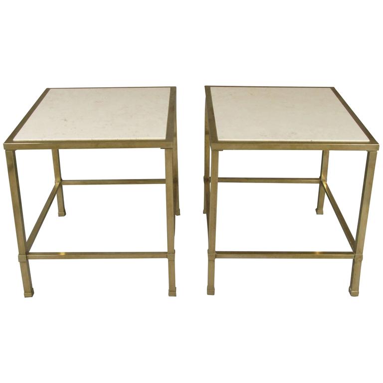 Pair of Vintage 1950s Brass and Travertine Tables at 1stDibs
