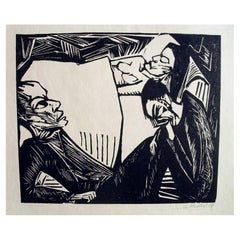 Erich Heckel German Expressionist Woodblock Print, 1919 "Dostoevski's Idiot"