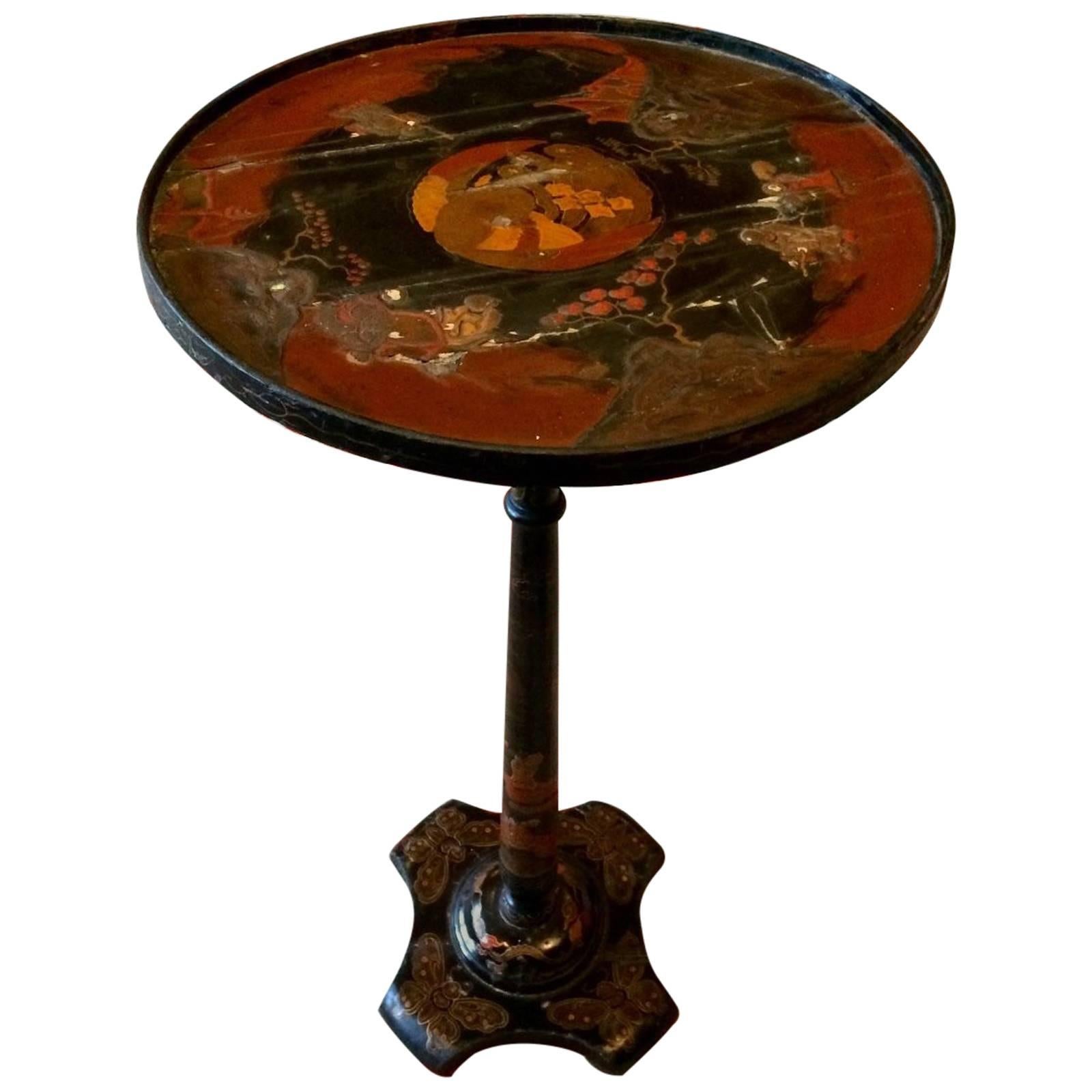Antique 19th Century Ebonised Chinoiserie Wine Table