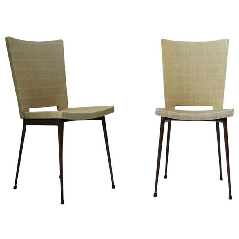 Set of Four Faux-Rush Dining Chairs Attributed to Colette Gueden, France, 1950s For Sale