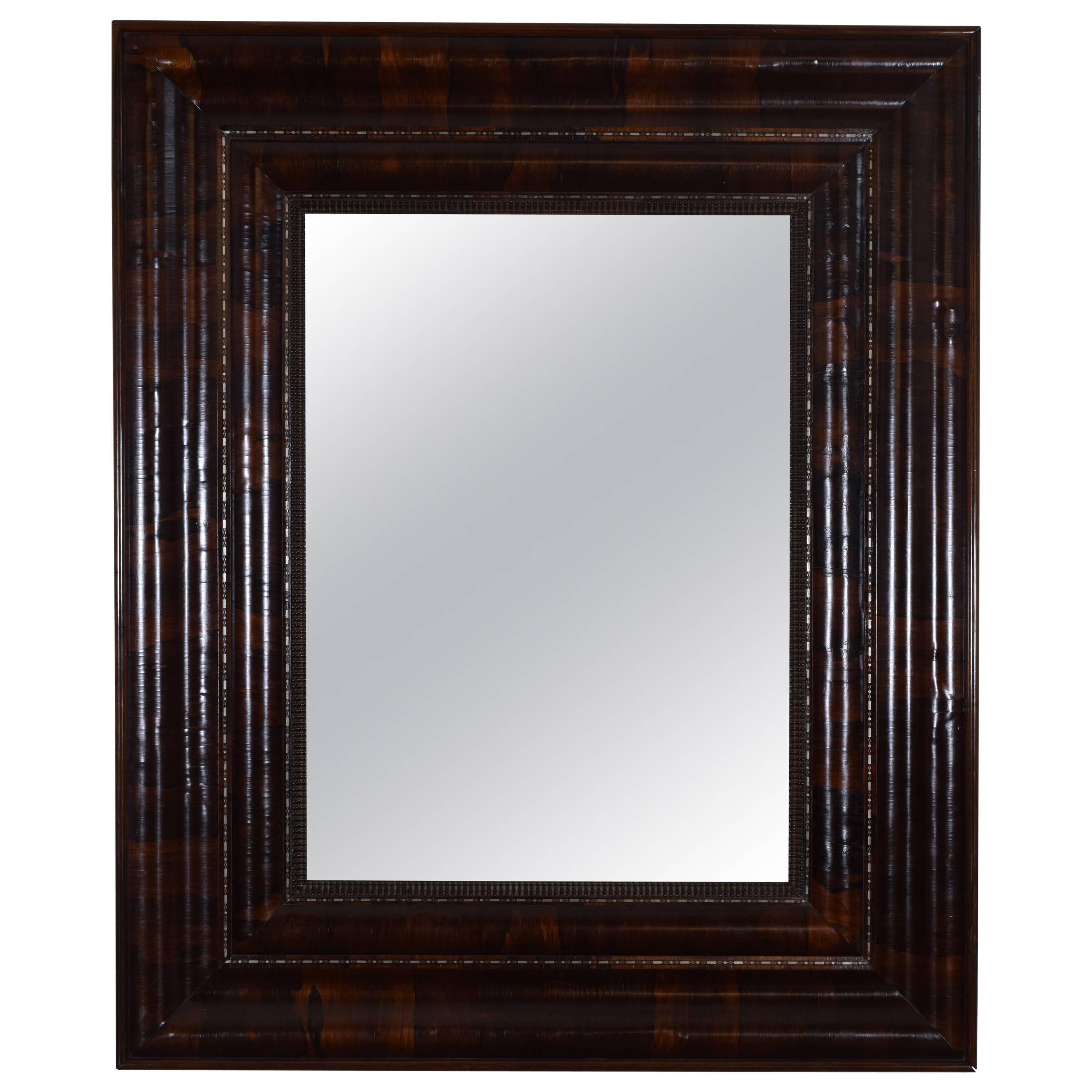 Large Spanish Baroque Revival Rosewood and Metal Inlaid Mirror, Mid-19th Century