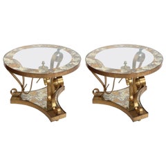 Vintage Pair of 1950s Brass Side Tables by Arturo Pani with Glass Top