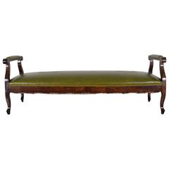 Antique French Late Neoclassic Walnut and Leather Upholstered Lit De Repos, circa 1835