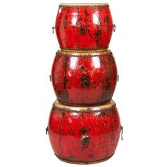 Set of Three Large Chinese Temple Evening Drums