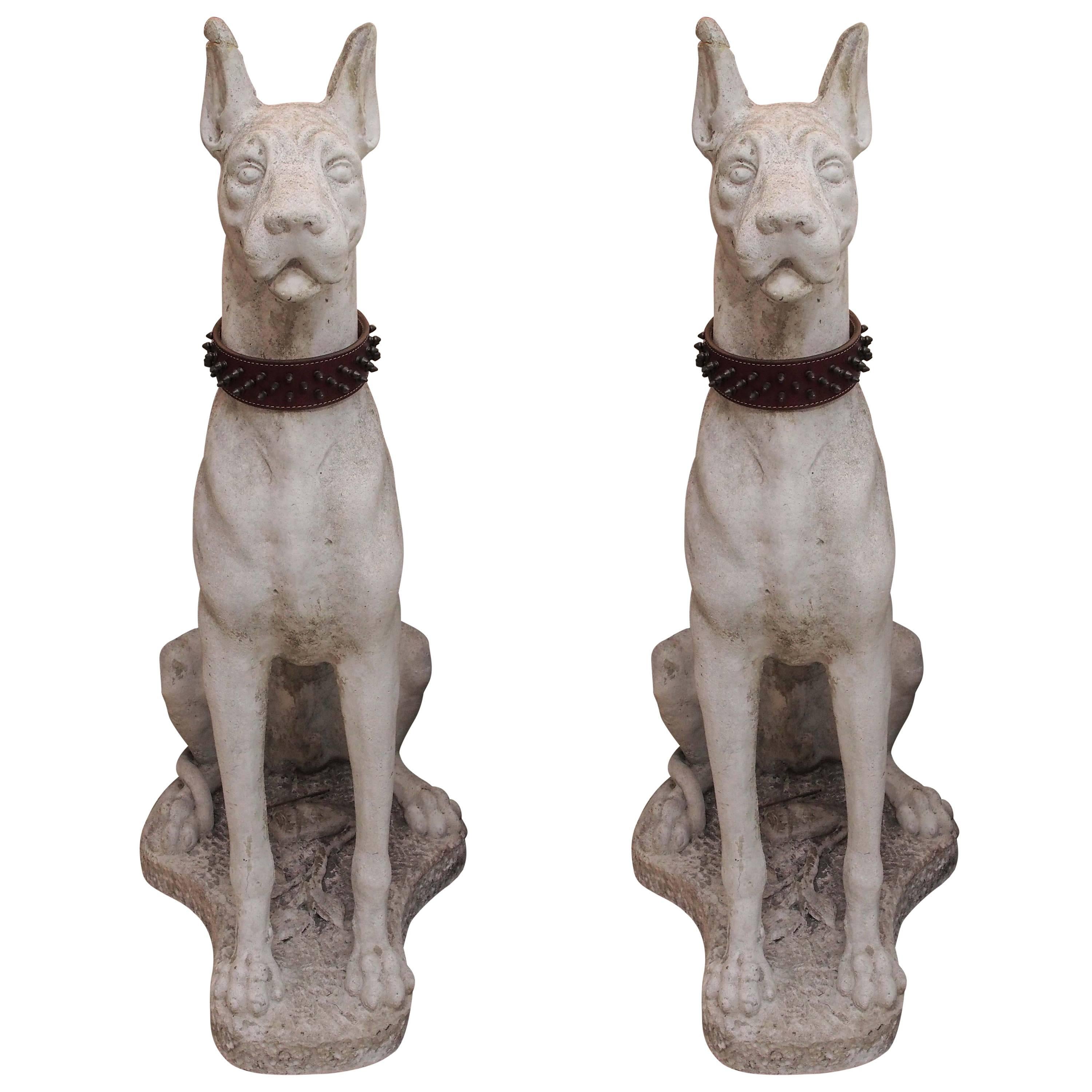 Pair of Carved Stone Great Danes For Sale