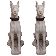 Antique Pair of Carved Stone Great Danes