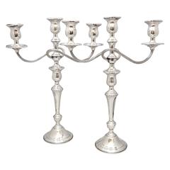Pair of Tall Sterling Silver American Classical Style Candelabra