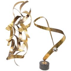 Mid-Century Modern Curtis Jere Brass, Marble Abstract Sculptures Wall or Table 9