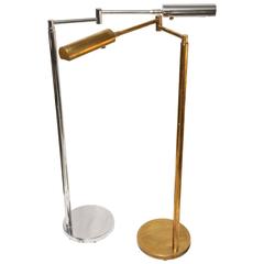 Mid-Century Modern American Koch & Lowy Brass and Chrome Swing Arm Floor Lamp