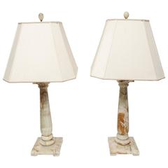 Pair of Mid-Century Modern Classical Hollywood Regency Architectural Onyx Lamps