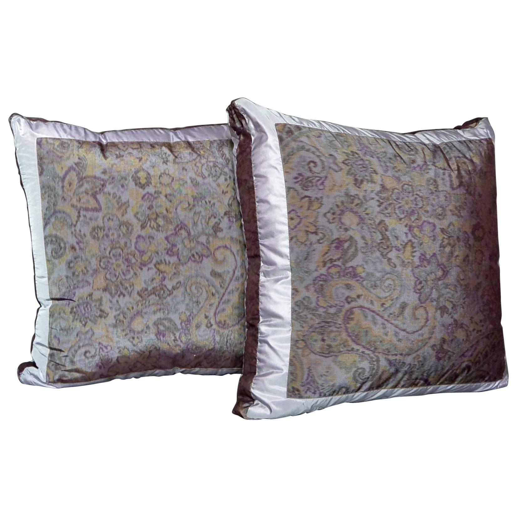Italian Pair of Etro Amethyst Silk Pillows