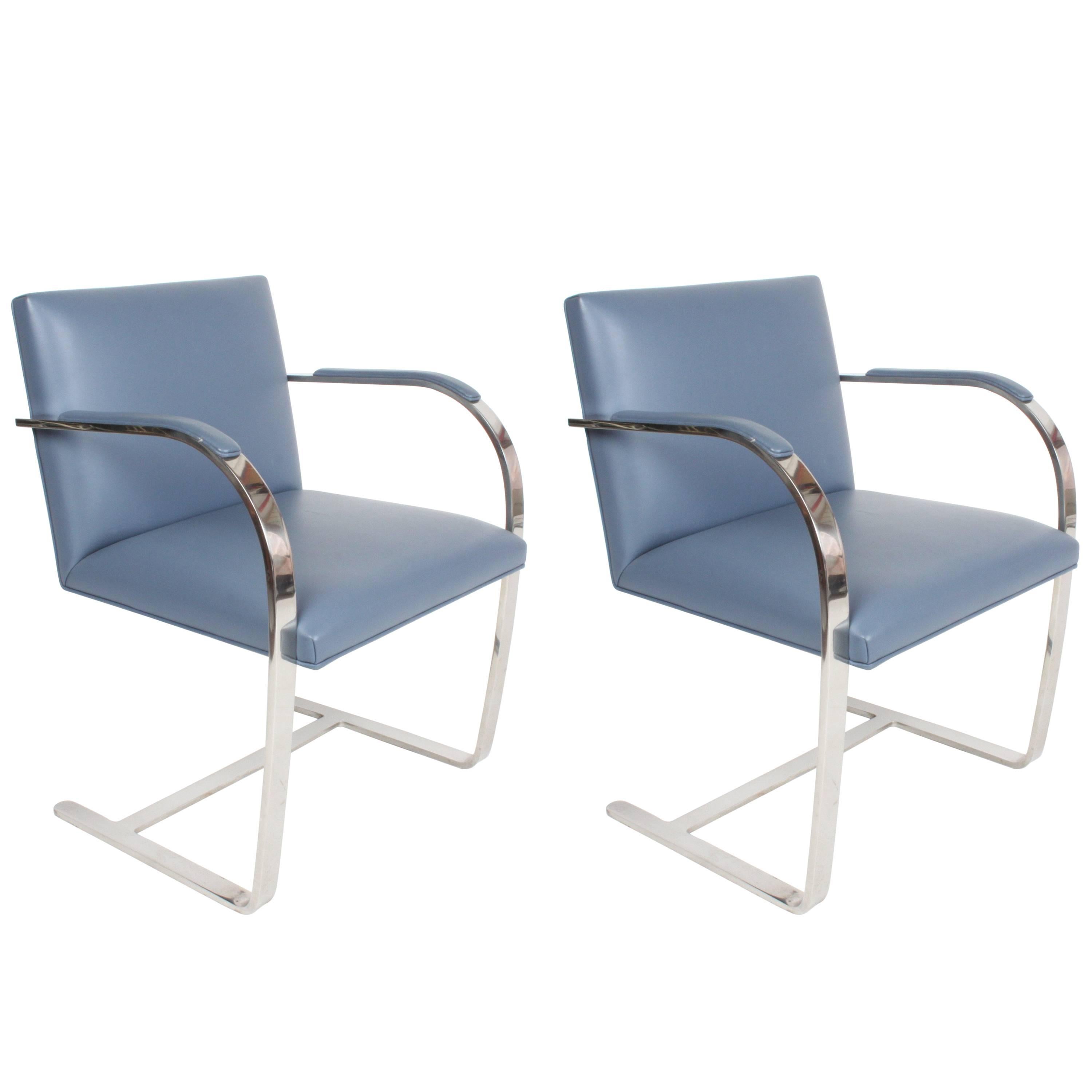 Pair of Mies van der Rohe Flatbar Brno Chairs by Knoll, Stainless