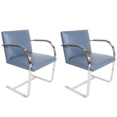 Pair of Mies van der Rohe Flatbar Brno Chairs by Knoll, Stainless 9