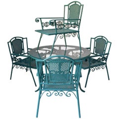 Used Unique French 1920s Patio Set, Comprising a Table & Four Lounge Chairs