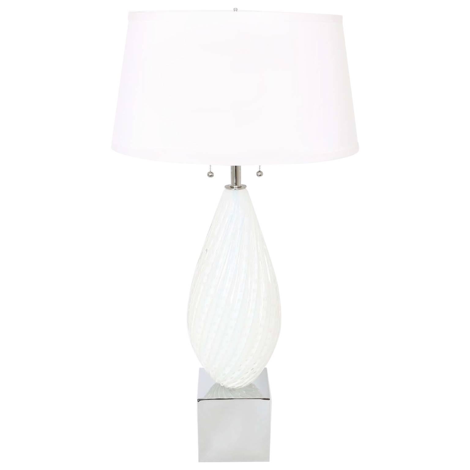 Barbini Murano White Glass Lamp
