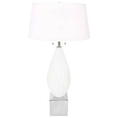 Barbini Murano White Glass Lamp