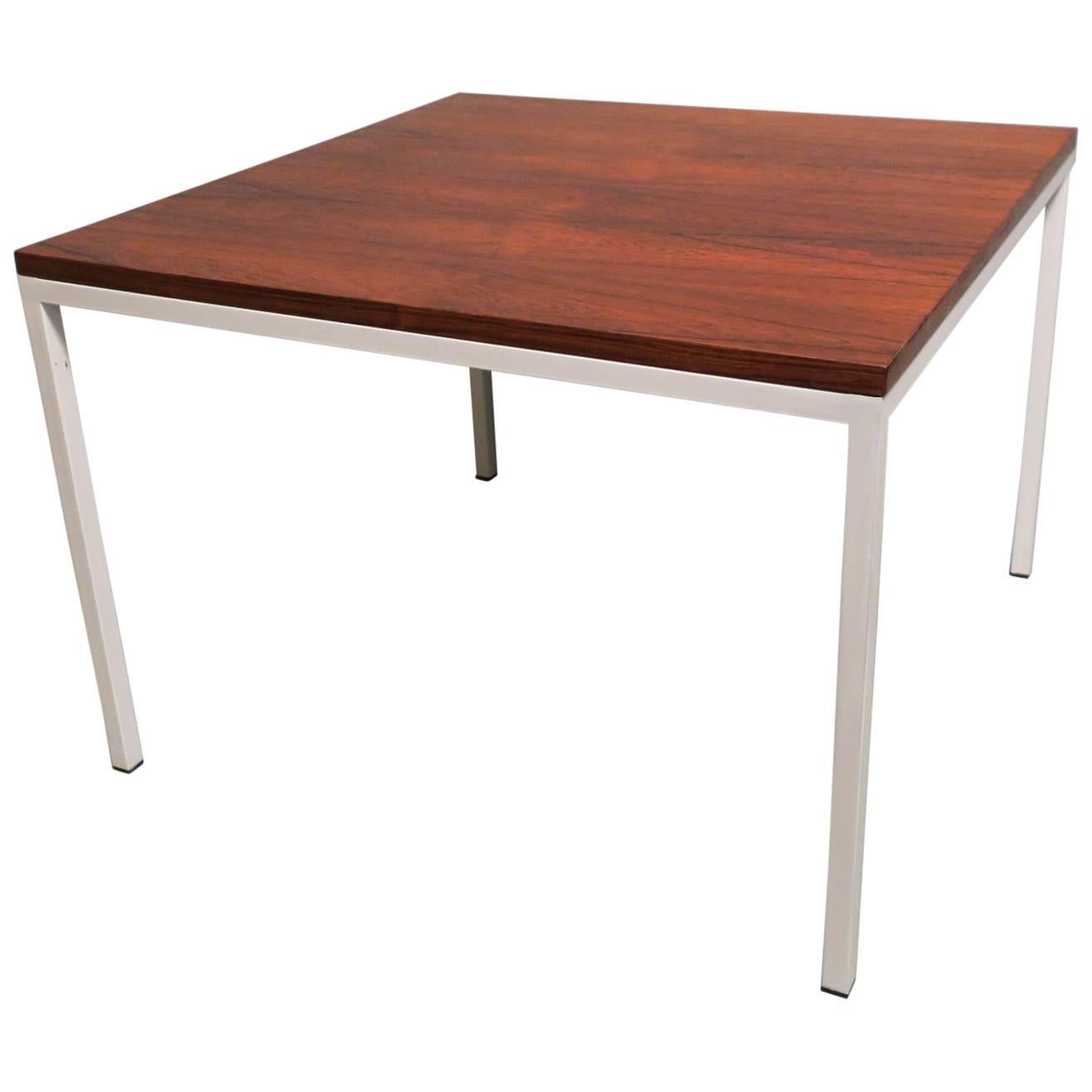 Modernist Rosewood Square Coffee Table with Metal Legs 1970 For Sale
