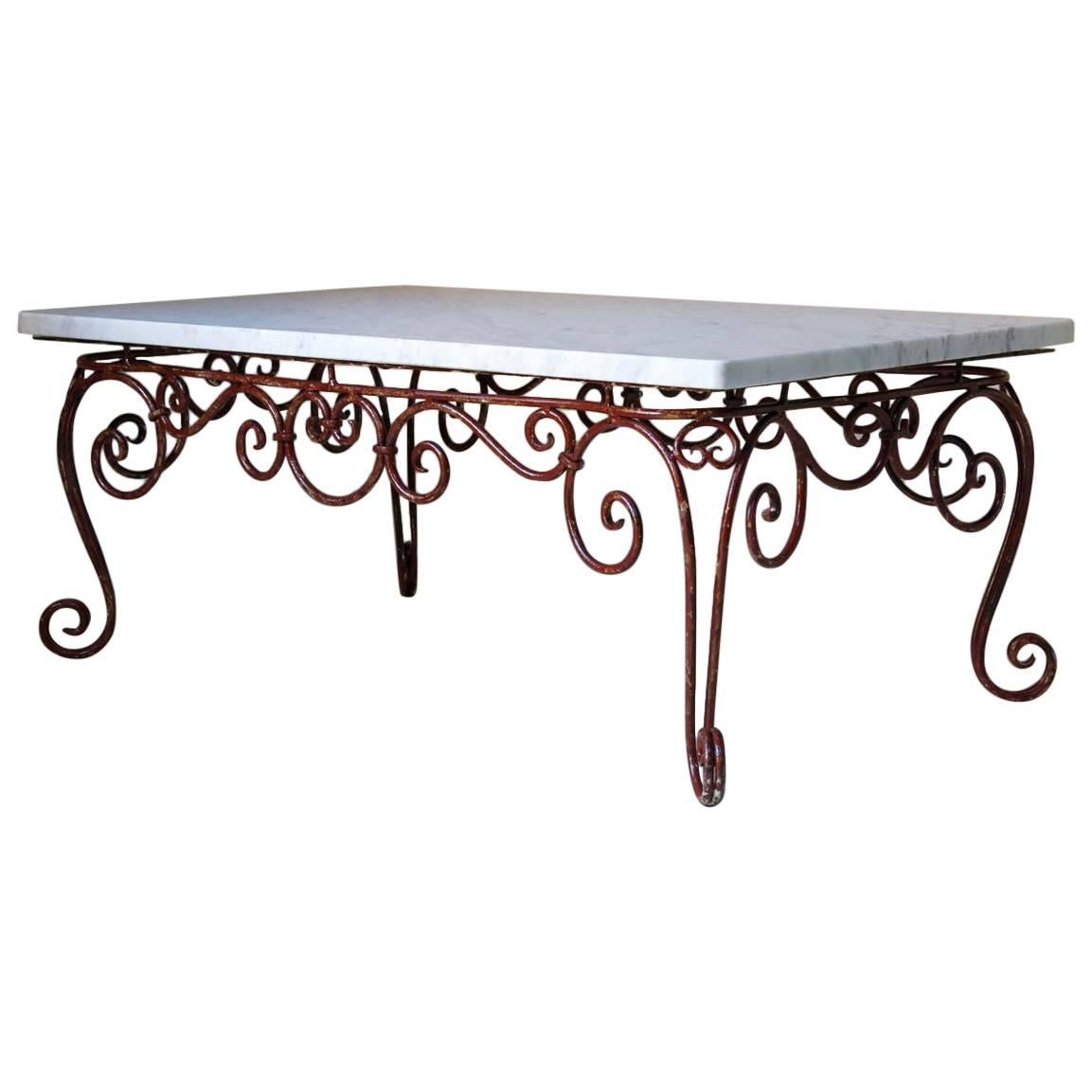 French 1950s Iron and Marble Coffee Table For Sale