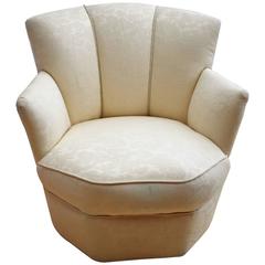Art Deco Antique Cocktail Chair Upholstered in Cream Heavy Cotton Damask