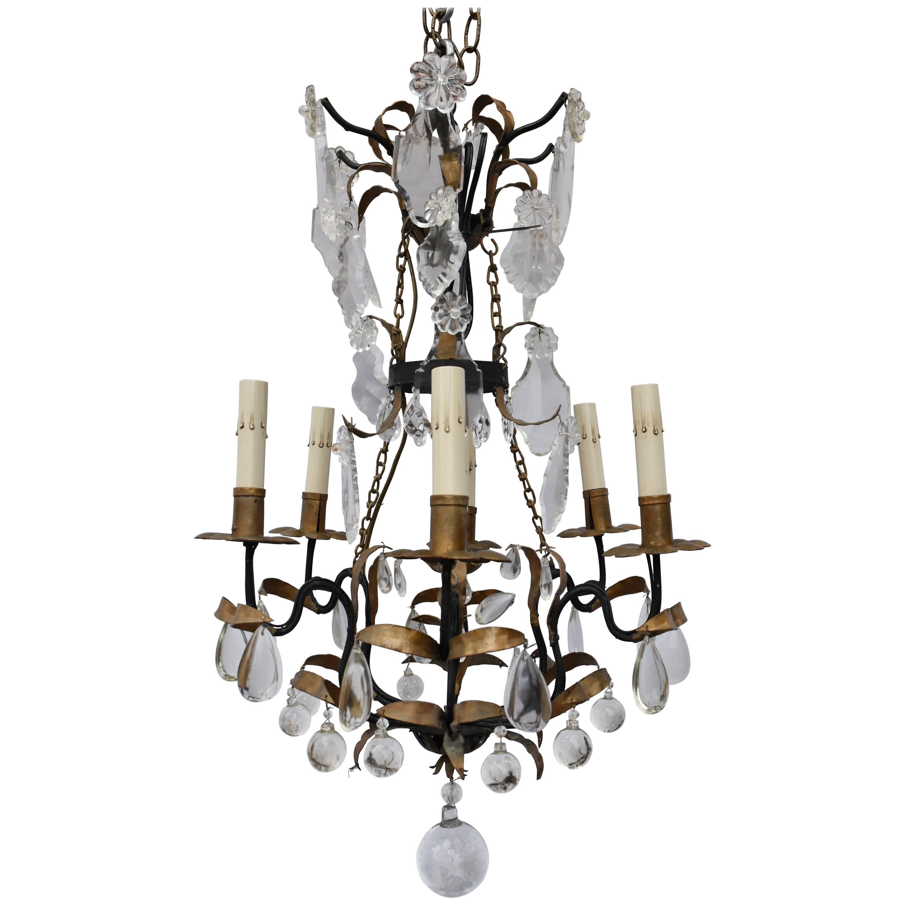 Antique French Crystal and Iron Chandelier