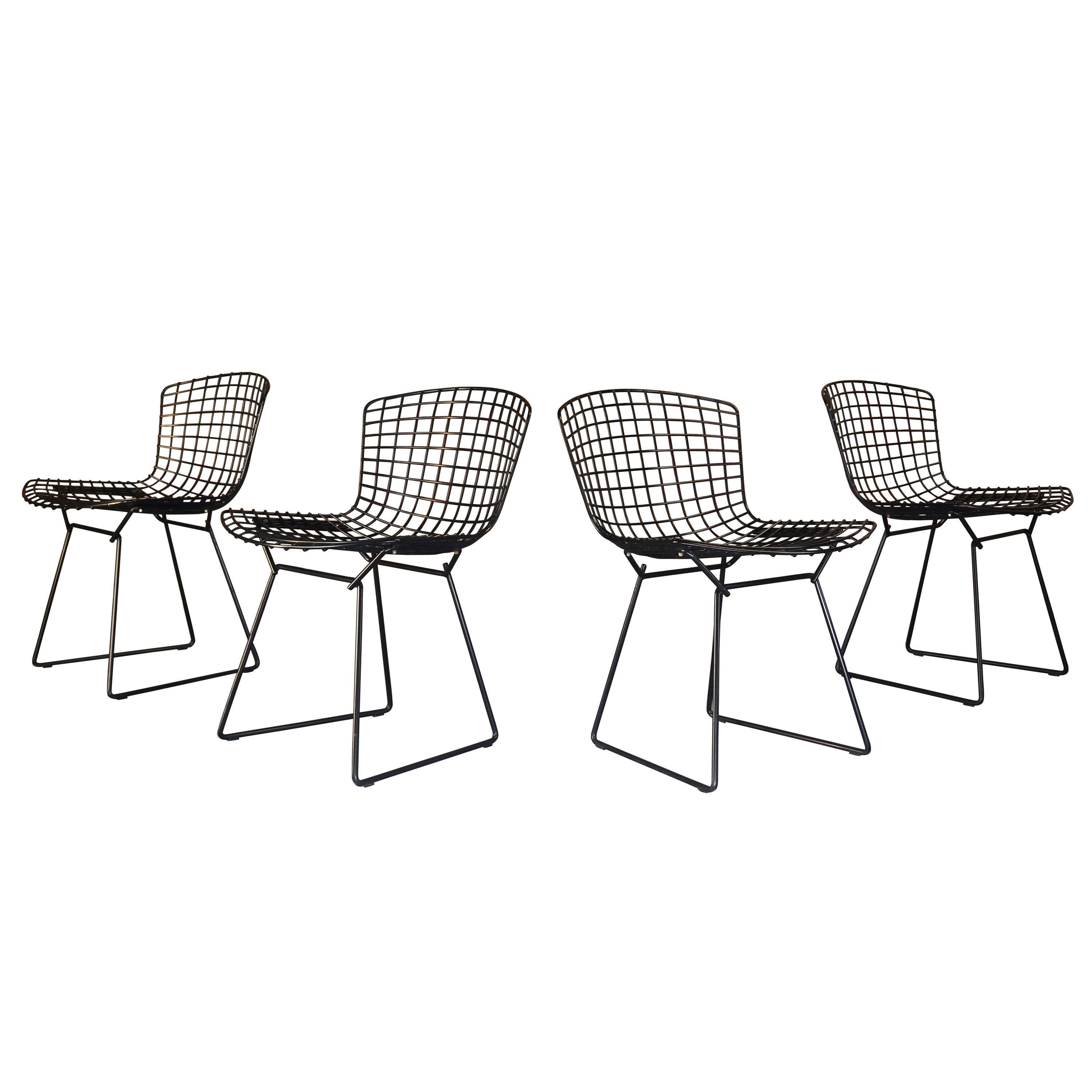 Set of 8 Harry Bertoia Wire Chair/Side Chair for Knoll, Black Metal