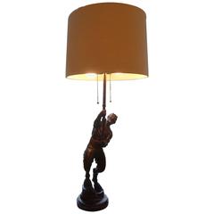 Unusual Antique French Bronze Satyr Lamp Signed Zelman