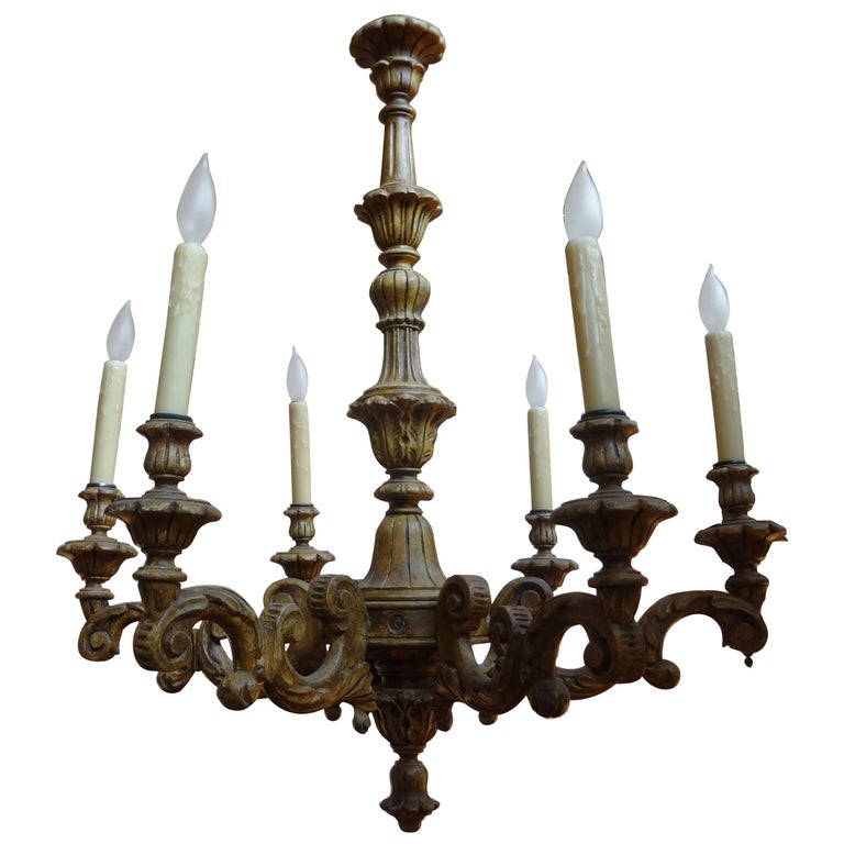 Antique Italian SixArm Carved Wood Chandelier For Sale at 1stdibs