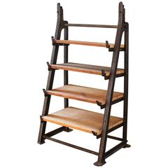 Vintage Industrial Custom Factory Cast Iron Wood Shelving:: Shelf Storage Unit (étagère de rangement)