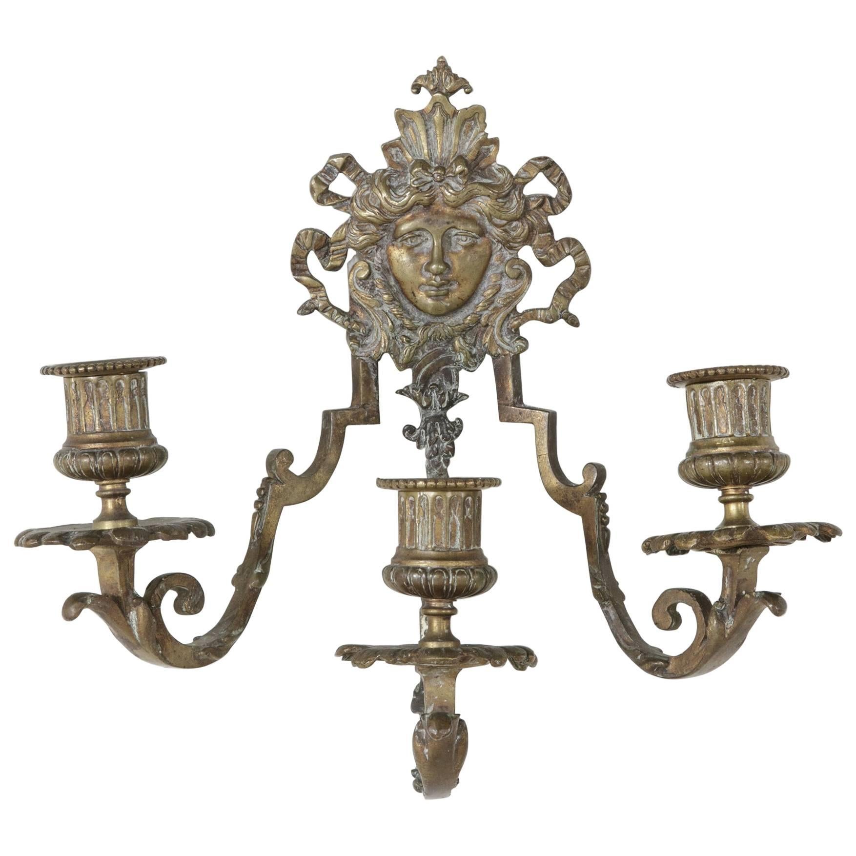 19th Century Napoleon III Period Bronze Candle Sconce with Female Face For Sale