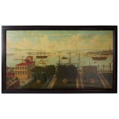 Large Oil Painting on Canvas of a 19th Century Harbor 7
