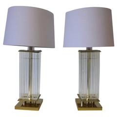 Vintage Sciolari Brass and Glass Rod Table Lamps