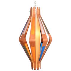 Mid-Century Modern Hanging Lamp Teak and Color Plastic